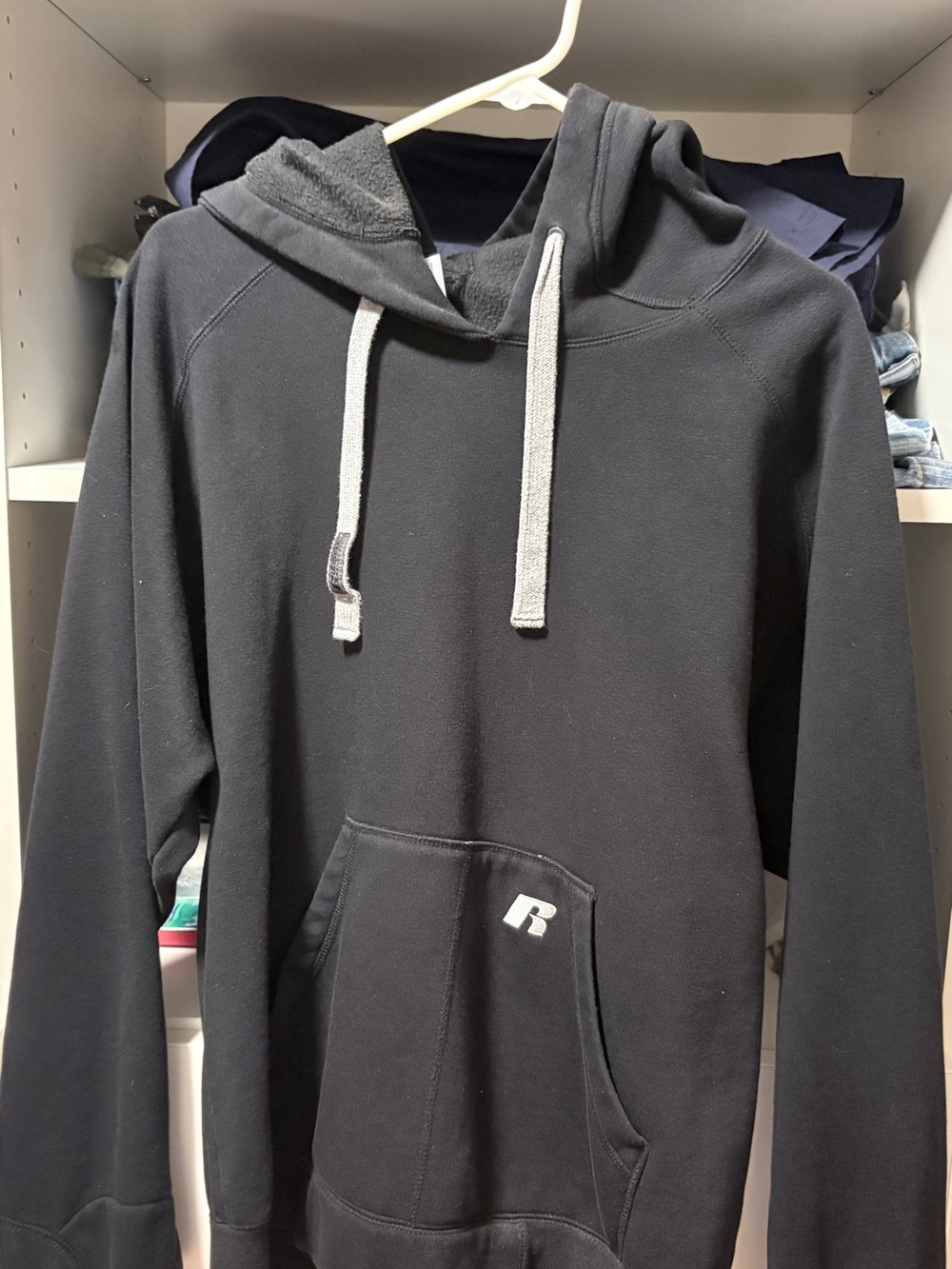 Russell Athletic Black Hoodie with Grey Drawstrings
